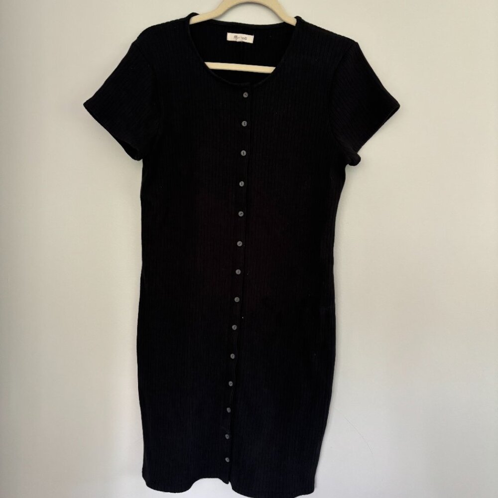 Madwell Dress - Black Ribbed Button Up Stretch Size L